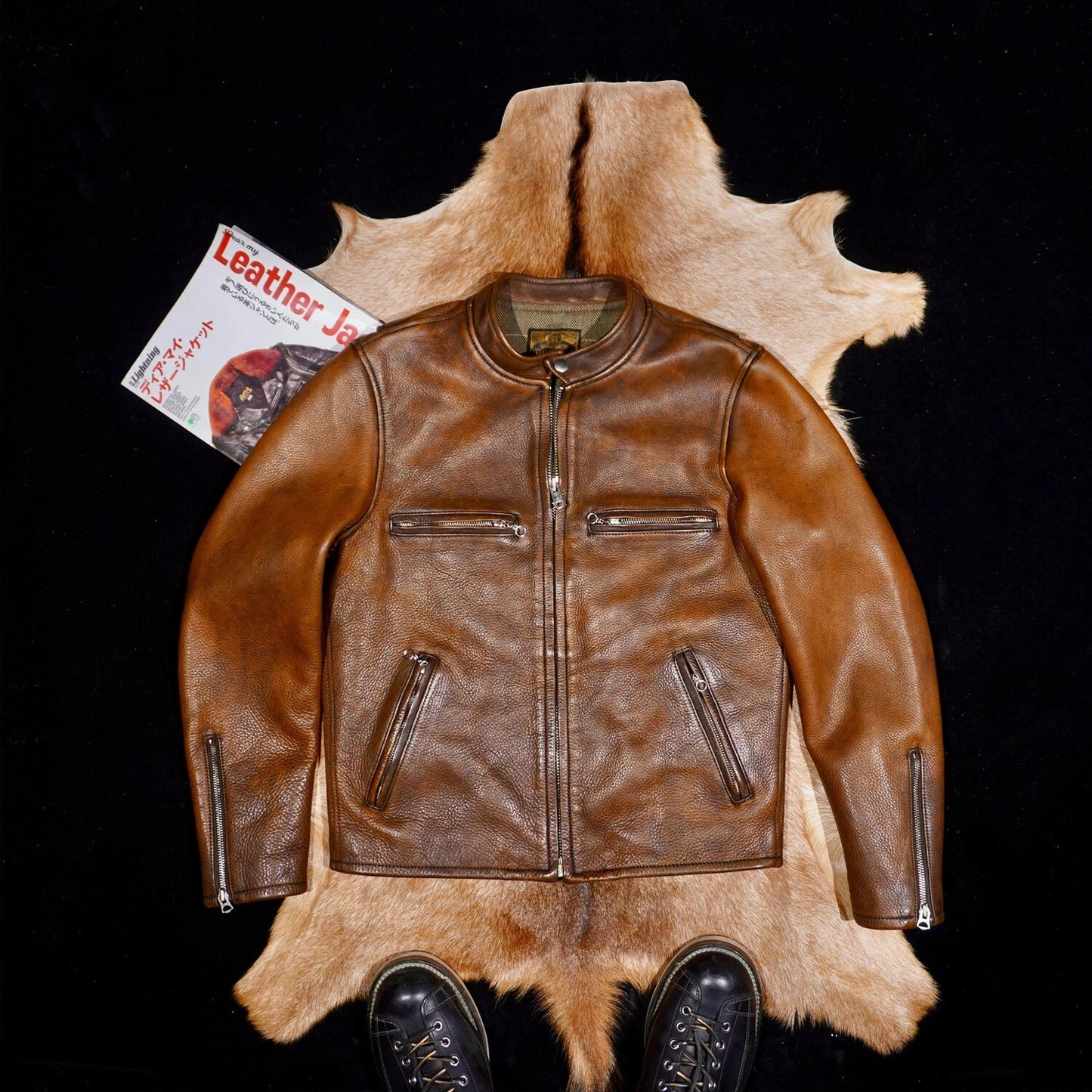 Full Grain Vegetable Tanned Washed Aged Cowhide Men's J100 Leather Biker Jacket