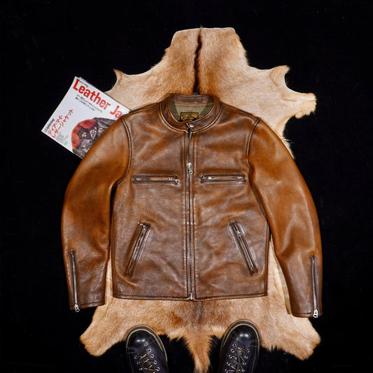 Full Grain Vegetable Tanned Washed Aged Cowhide Men's J100 Leather Biker Jacket