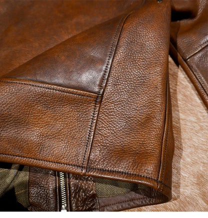 Full Grain Vegetable Tanned Washed Aged Cowhide Men's J100 Leather Biker Jacket