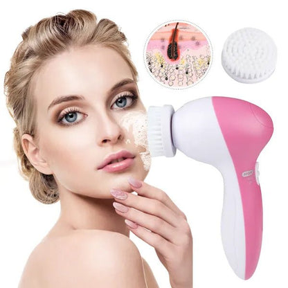 Waterproof Facial Cleansing Brush Face Spin Cleaning Brush Scrubber With 5 Brush Heads For Women - Babazayed