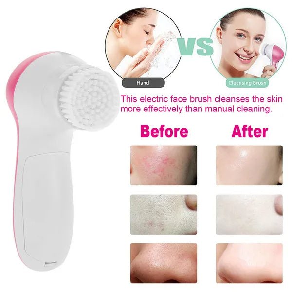 Waterproof Facial Cleansing Brush Face Spin Cleaning Brush Scrubber With 5 Brush Heads For Women - Babazayed