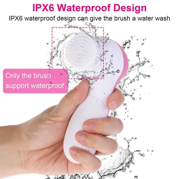 Waterproof Facial Cleansing Brush Face Spin Cleaning Brush Scrubber With 5 Brush Heads For Women - Babazayed